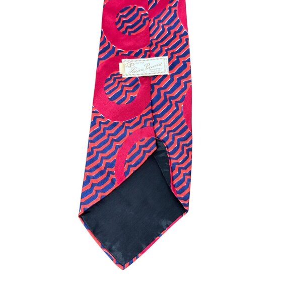 1970s Lucien Piccard silk tie red blue MOD - Picture 4 of 5